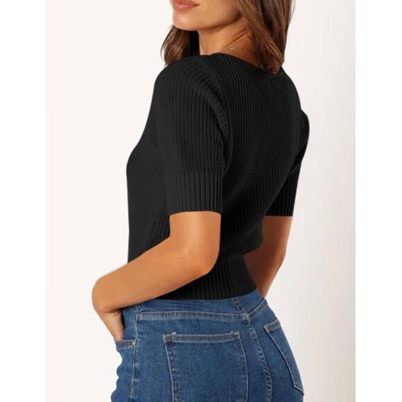 Womens Short Sleeve Crop Sweaters - Set of 2 - Picture 4 of 9